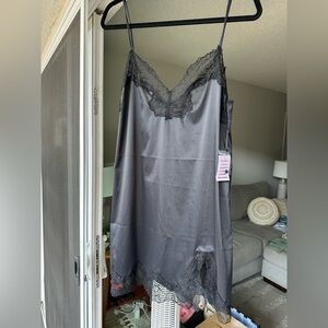 NWT: Savage x Fenty - Satin Floral Lace Trim Slip Dress - Black - Size: L